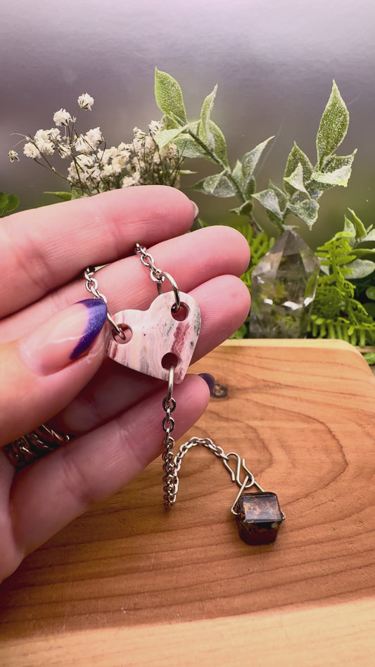 Rhodochrosite heart and faceted pietersite interchangeable pendant!